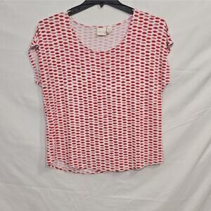 Chico's Womens 2 Lg White Red Lips Graphic Print Scoop Neck Short Sleeve Tee